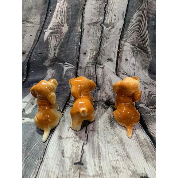 Vintage Set of 3 Ceramic Puppy Dogs Golden Brown Playful Big Eyes Sitting Stand - Picture 3 of 5